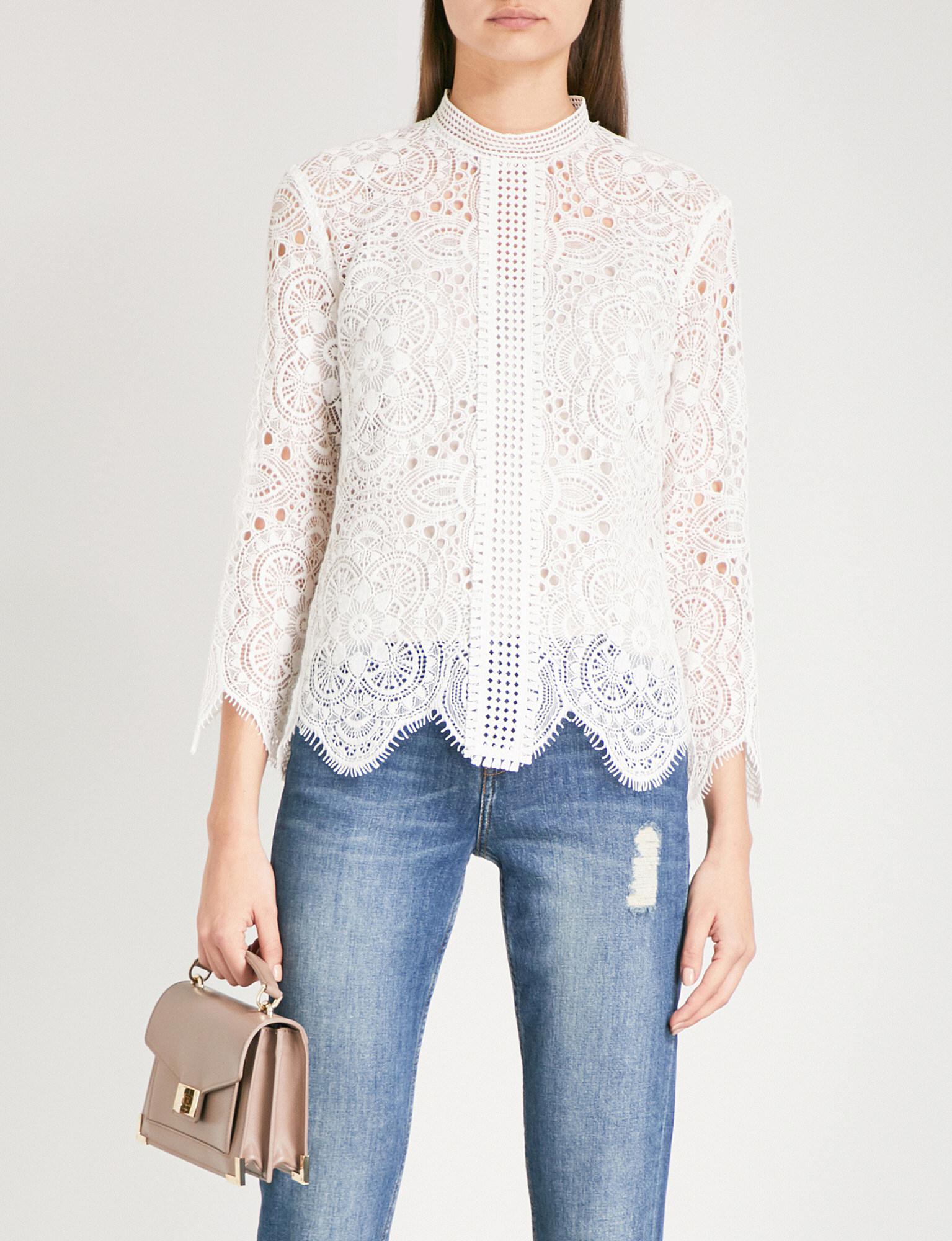 Lyst The Kooples Geometric Embroidered Lace Top in White