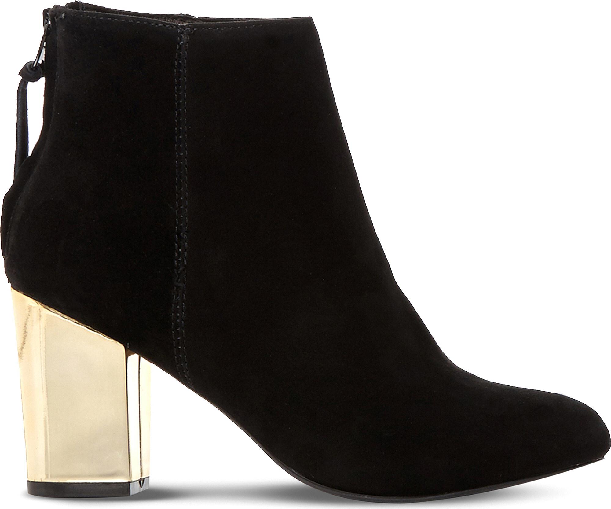 gold block heel ankle boots