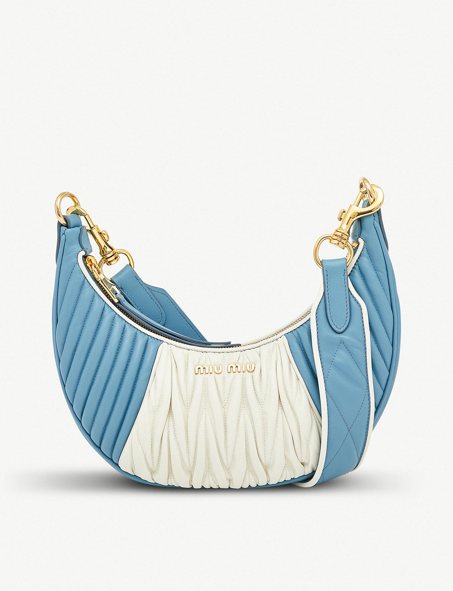 Miu Two Tone Leather Cross Body Bag In Blue Lyst Gallery Previously Sold At Selfridges Women S Bag Charms Miu