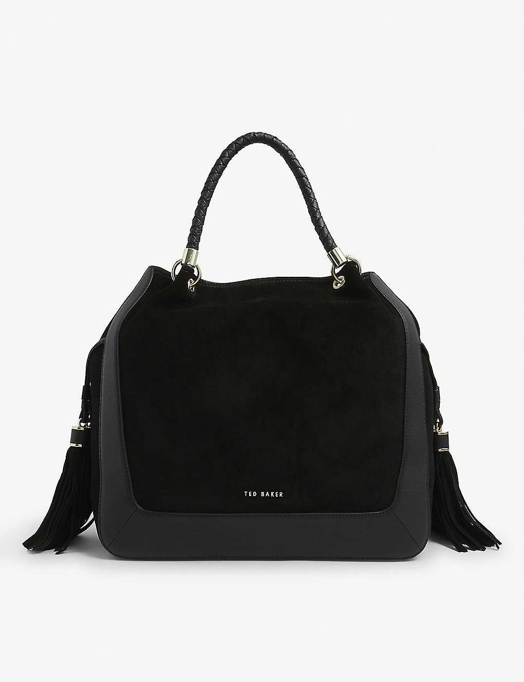 Ted Baker Parcie Tasselled Leather And Suede Tote Bag in Black | Lyst