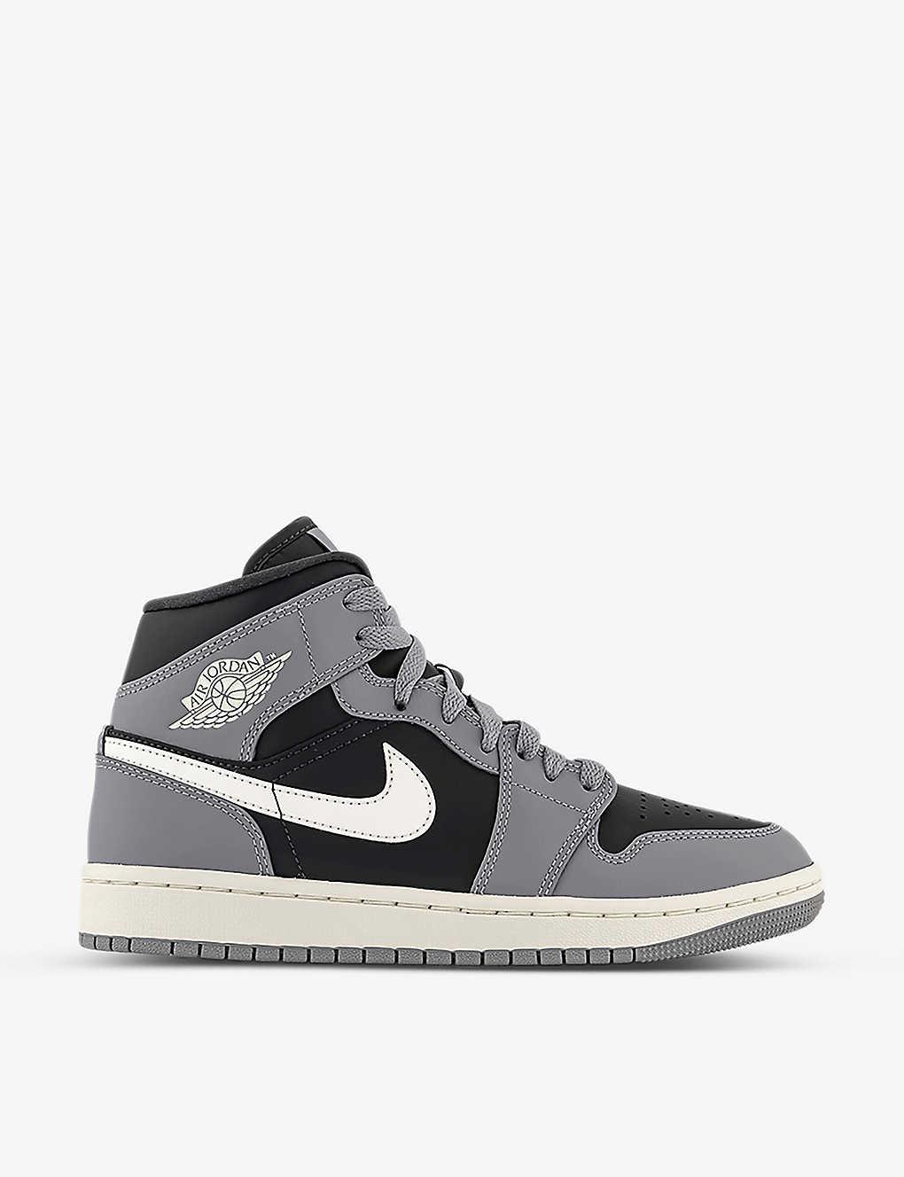Nike Air Jordan 1 Mid Leather Mid-top Trainers in Gray | Lyst