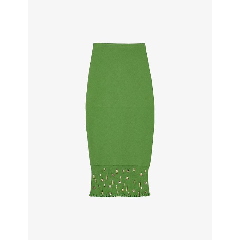 【海外限定】Sandroスカート☆Fish-Charm Flared-Hem Stretch-Kn Sandro Fish-Charm Flared-Hem Stretch-Knit Midi Skirt in