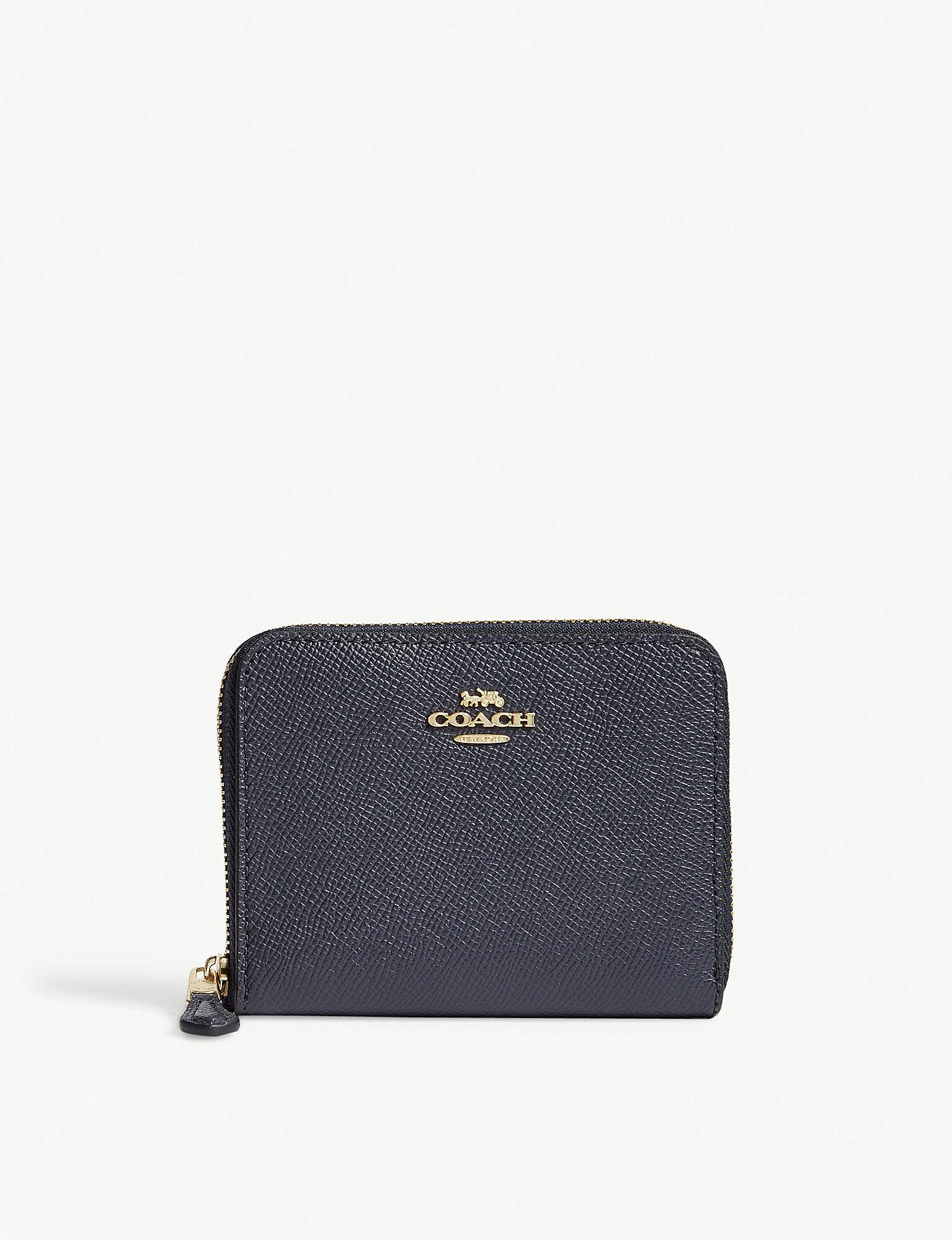 COACH Black Zip Around Small Leather Wallet - Lyst