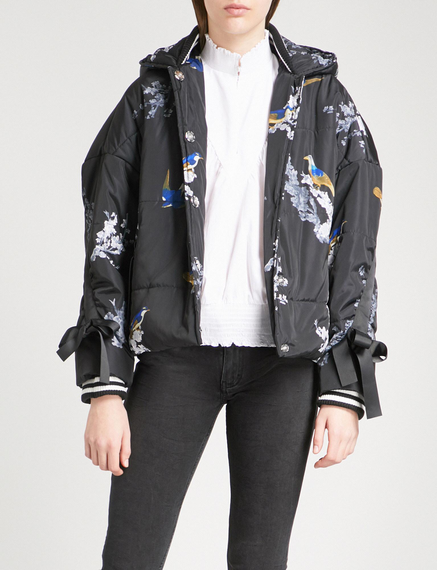 Maje Guela Floral And Bird-print Shell Puffer Jacket in Black | Lyst