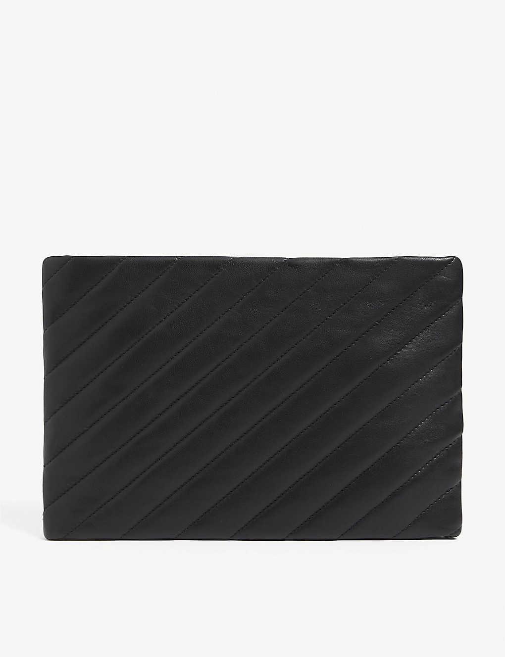 AllSaints Womens Black Bettina Quilted-leather Clutch Bag 1 Size