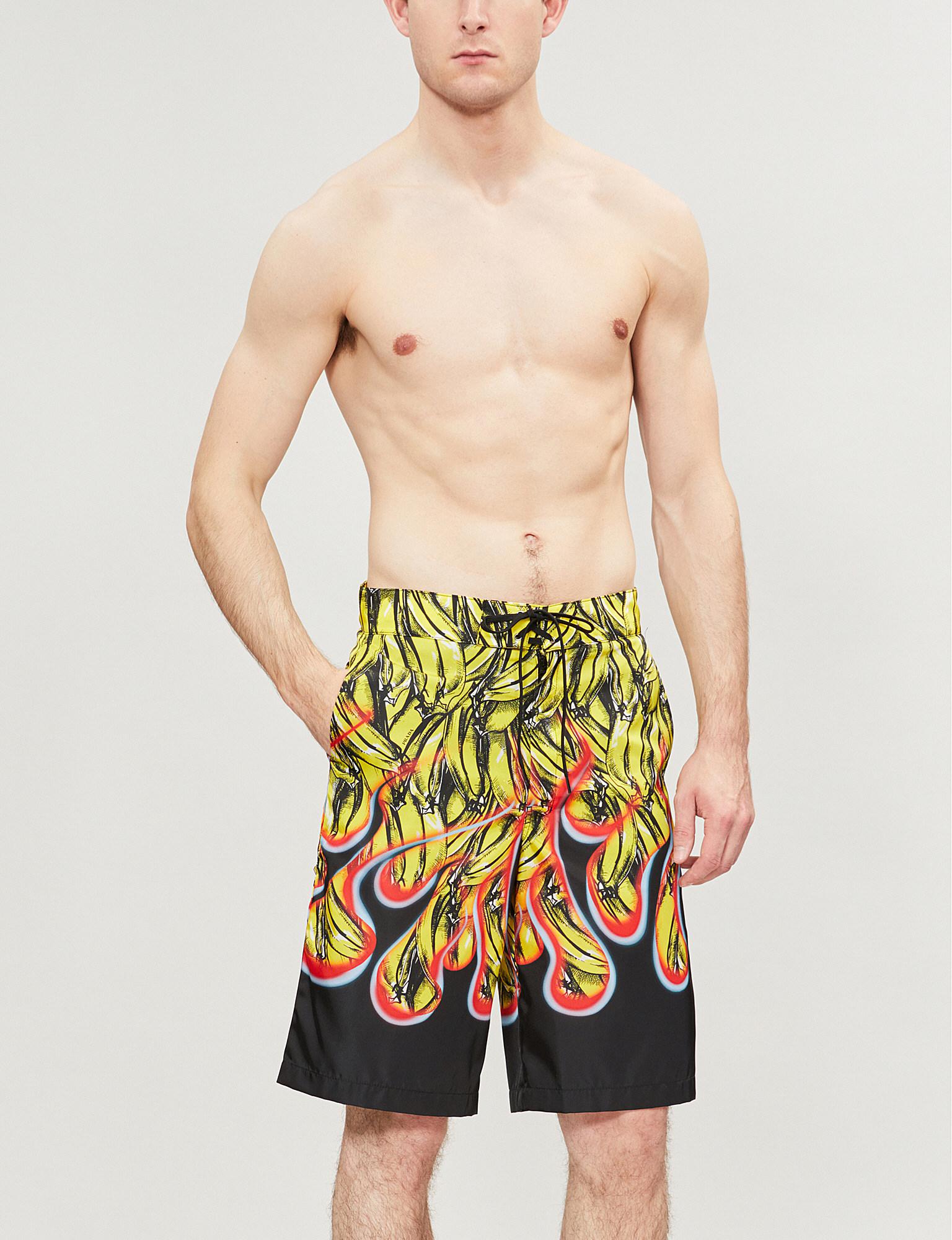 Prada Banana Flame-print Swim Shorts in 