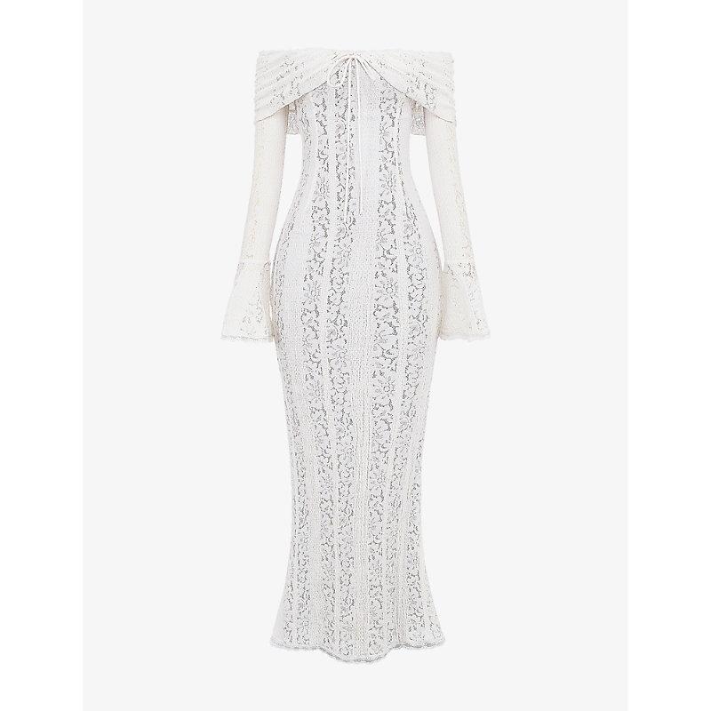 House Of Cb Belle Off-The-Shoulder Stretch-Lace Maxi Dress in White | Lyst House Of Cb Belle Off-The-Shoulder Stretch-Lace Maxi Dress in White | Lyst