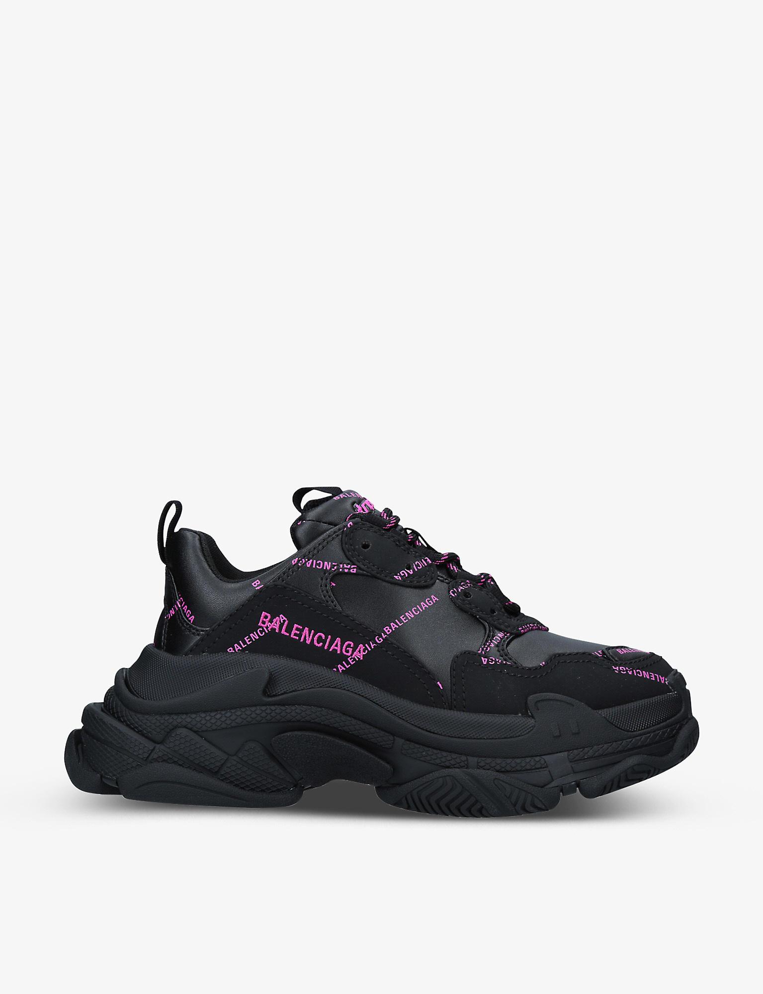 Balenciaga Triple S All Over Logo Sneakers Black/pink | Lyst