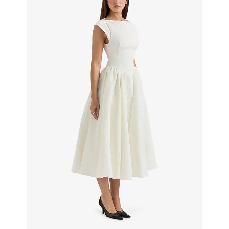 House Of Cb Debutante Cap-Sleeve Backless Satin Midi Dress in White | Lyst