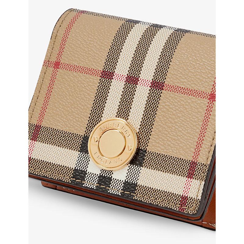 Check and Leather Small Folding Wallet in Archive Beige - Women | Burberry®  Official