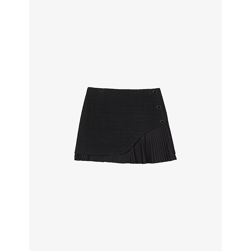 Sandro Alexy Pleated-trim Woven Mini Skirt in Black