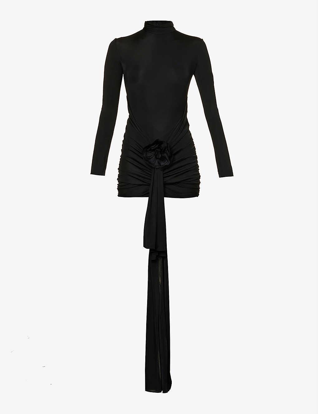 Saint Laurent Draped-panel Slim-fit Woven Mini Dress in Black | Lyst
