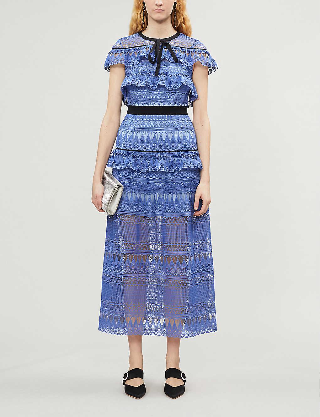 chinese dress ladies Blue Guipure Lace Midi Dress – self-portrait main image 1