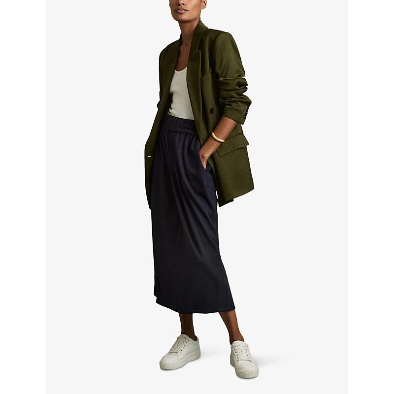 【海外限定】REISSウールスカート☆Nora Wool Blend Midi Skirt, Reiss Nora Ruched Wool-Blend Jersey Midi Skirt in Blue | Lyst UK