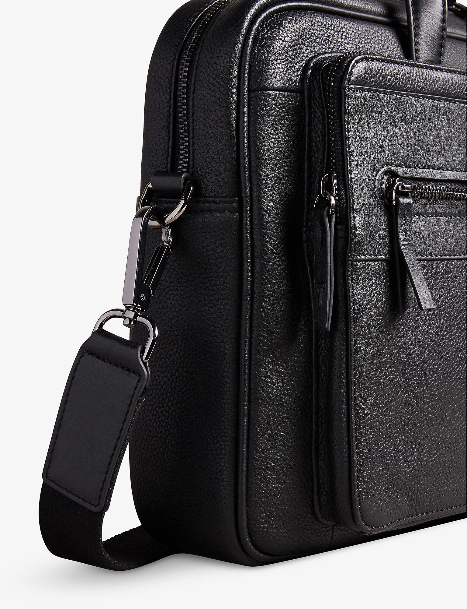 Mens Bags Briefcases and laptop bags Ted Baker Castlin Logo-embossed Leather Satchel in Black for Men 