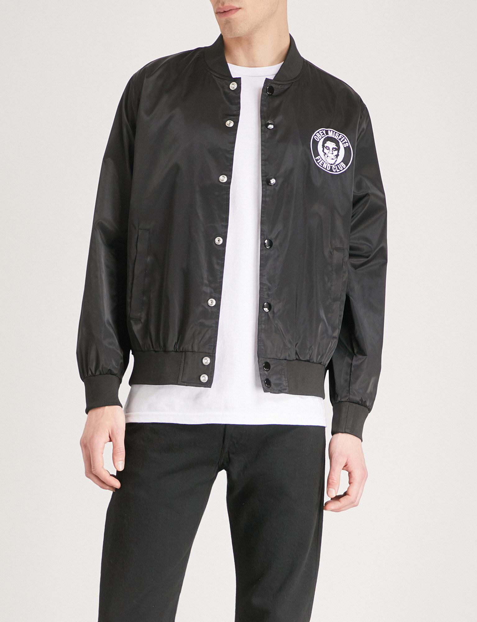 Obey X Misfits Fiend Club Patch Satin-shell Jacket in Black for Men | Lyst