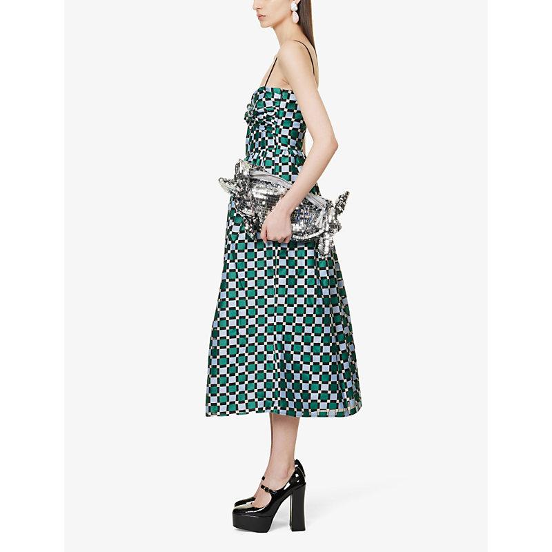 green emerald velvet dress Green Geometric Floral Cotton Maxi Dress - All Dresses