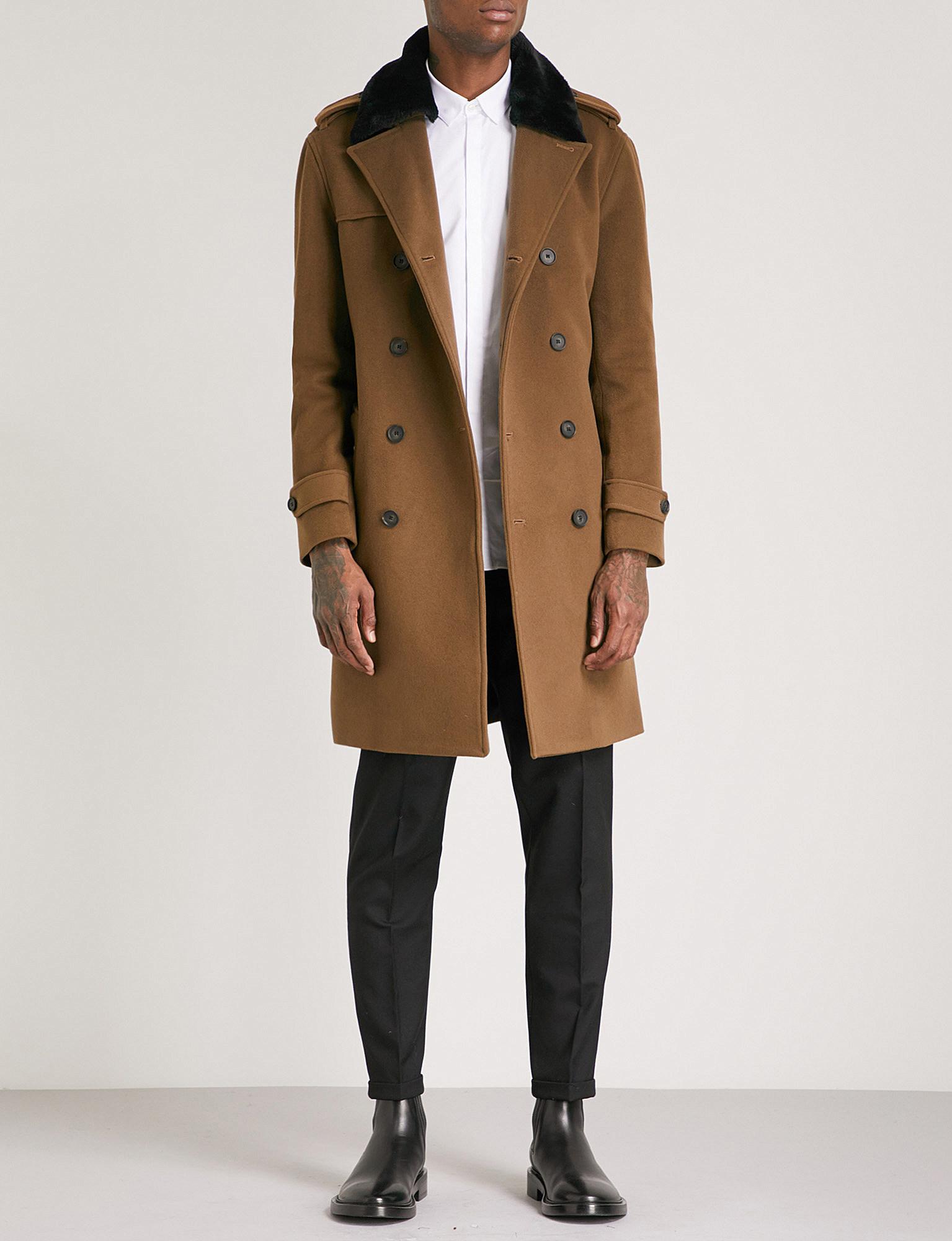 The Kooples Rus Faux-fur Collar Wool-blend Trench Coat for Men | Lyst UK
