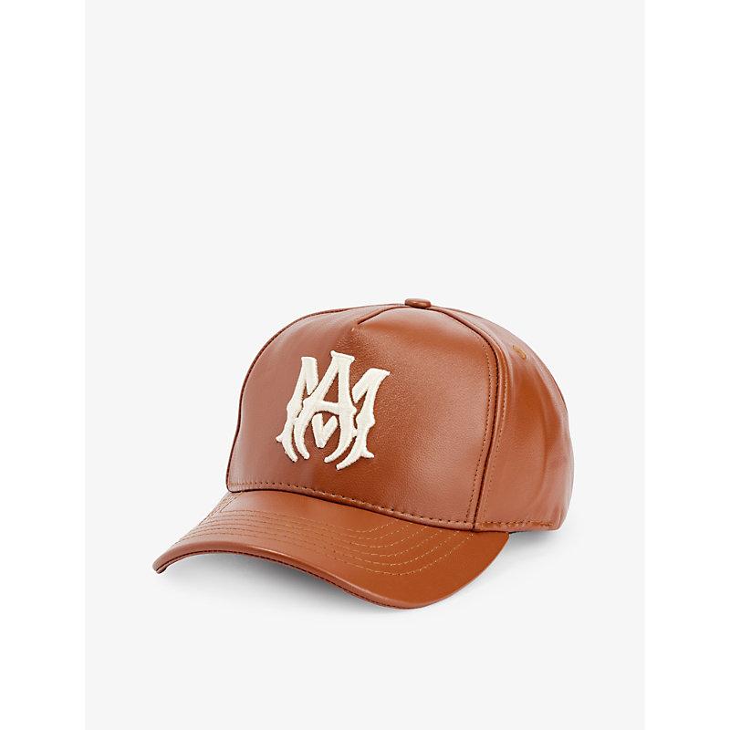 Amiri Branded Five-panel Leather Cap in Brown for Men | Lyst