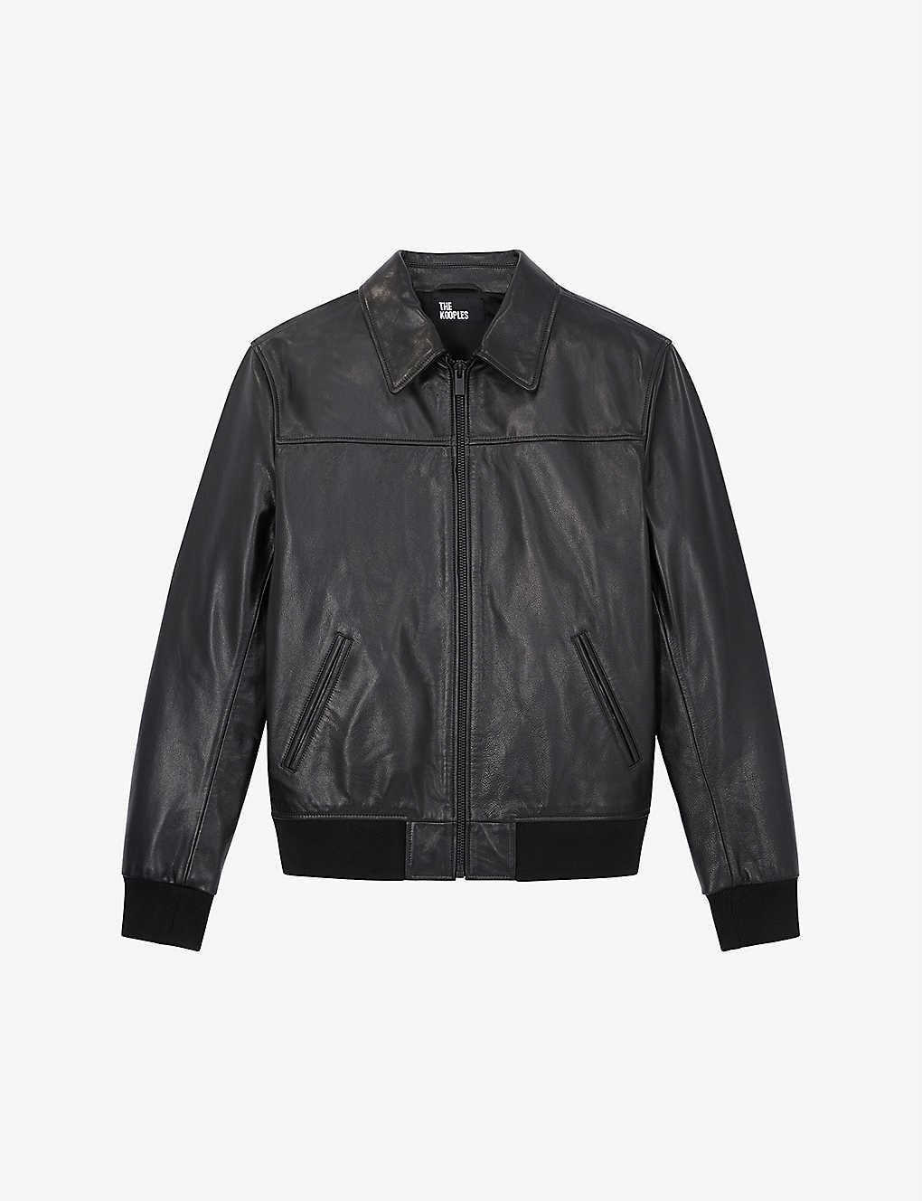 The Kooples Collared Elasticated-hem Leather Jacket in Gray for Men | Lyst