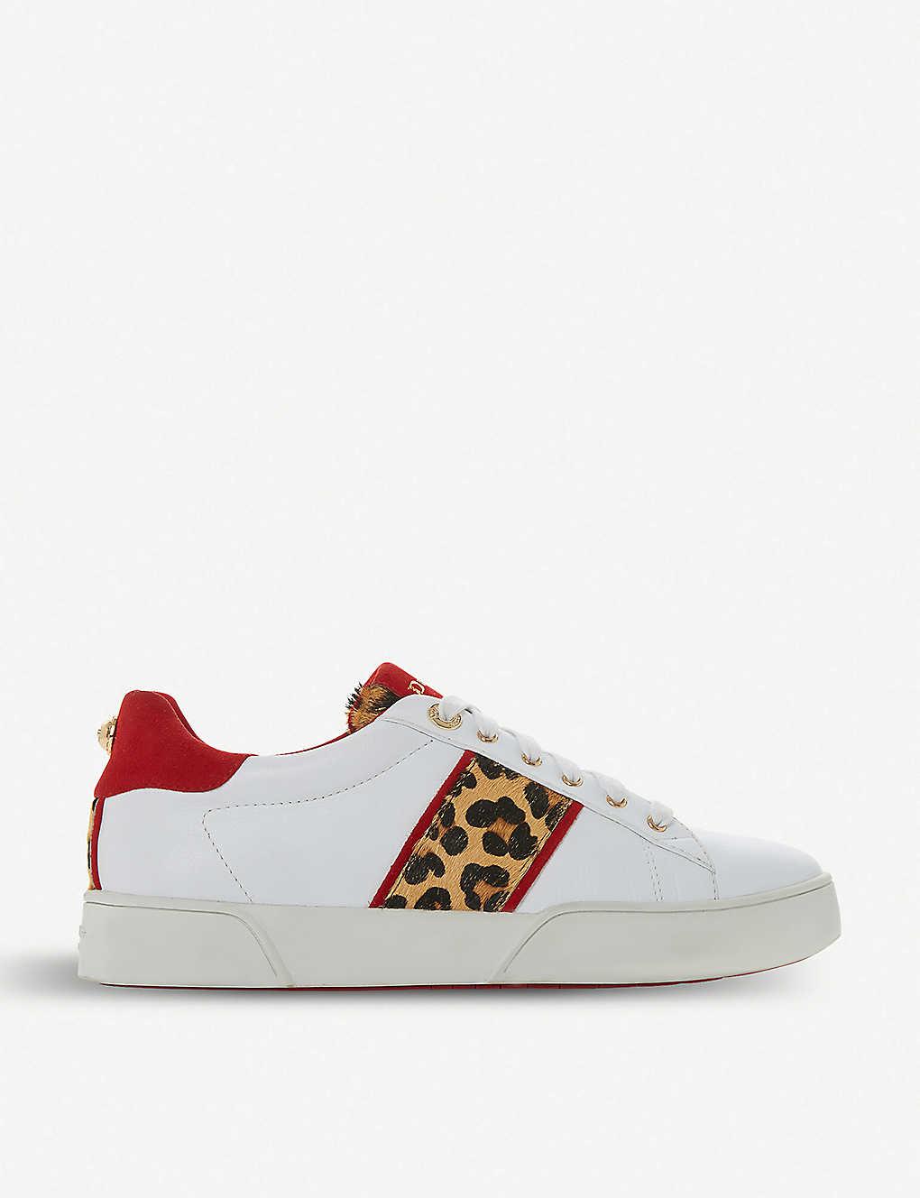 Dune Elsie Leopard-print Panel Leather Trainers in White - Lyst