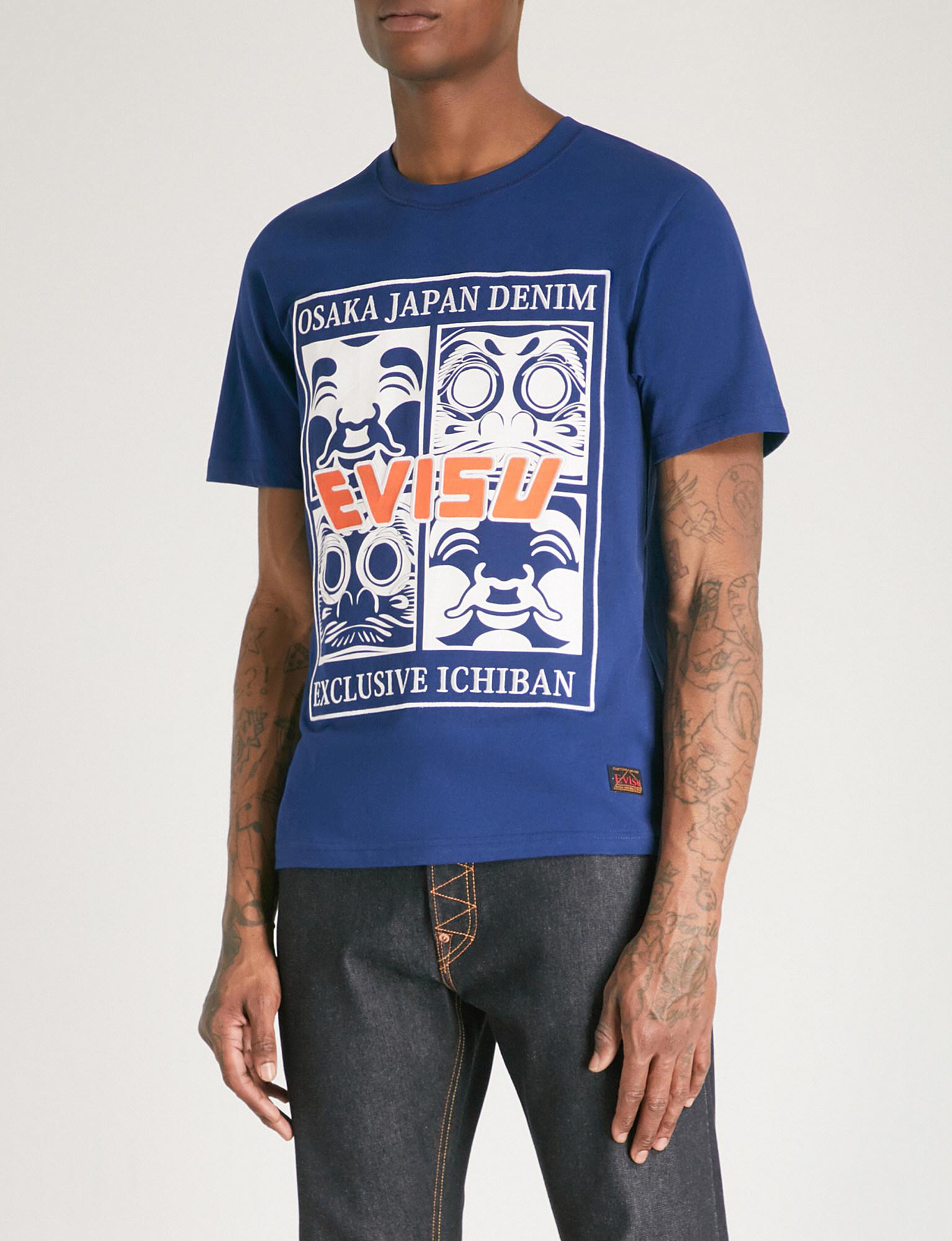 Evisu Godhead X Daruma Printed Cotton-jersey T-shirt in Navy (Blue) for ...