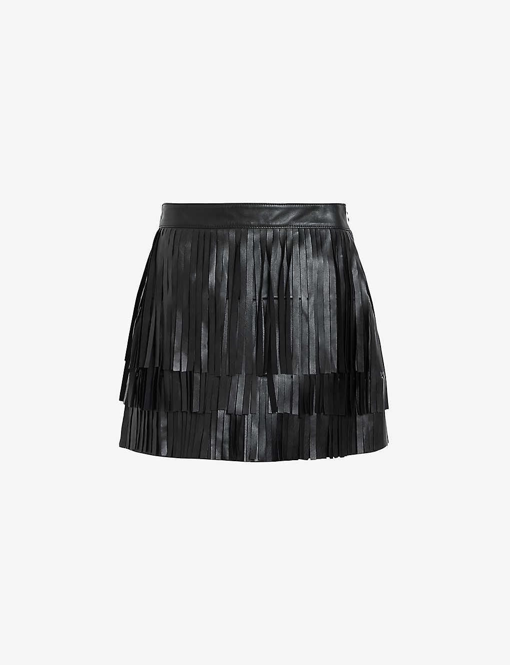 AllSaints Aisha Fringed Leather Mini Skirt in Black Lyst UK