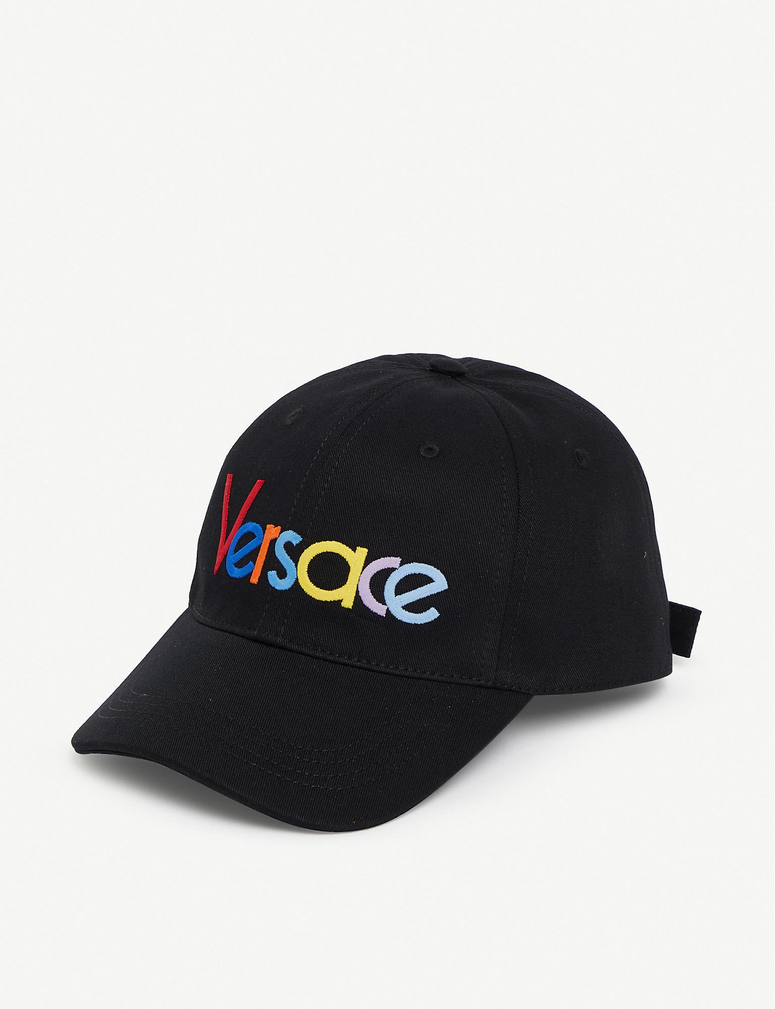 Versace Logo-embroidered Cotton Baseball Cap in Black for Men - Lyst