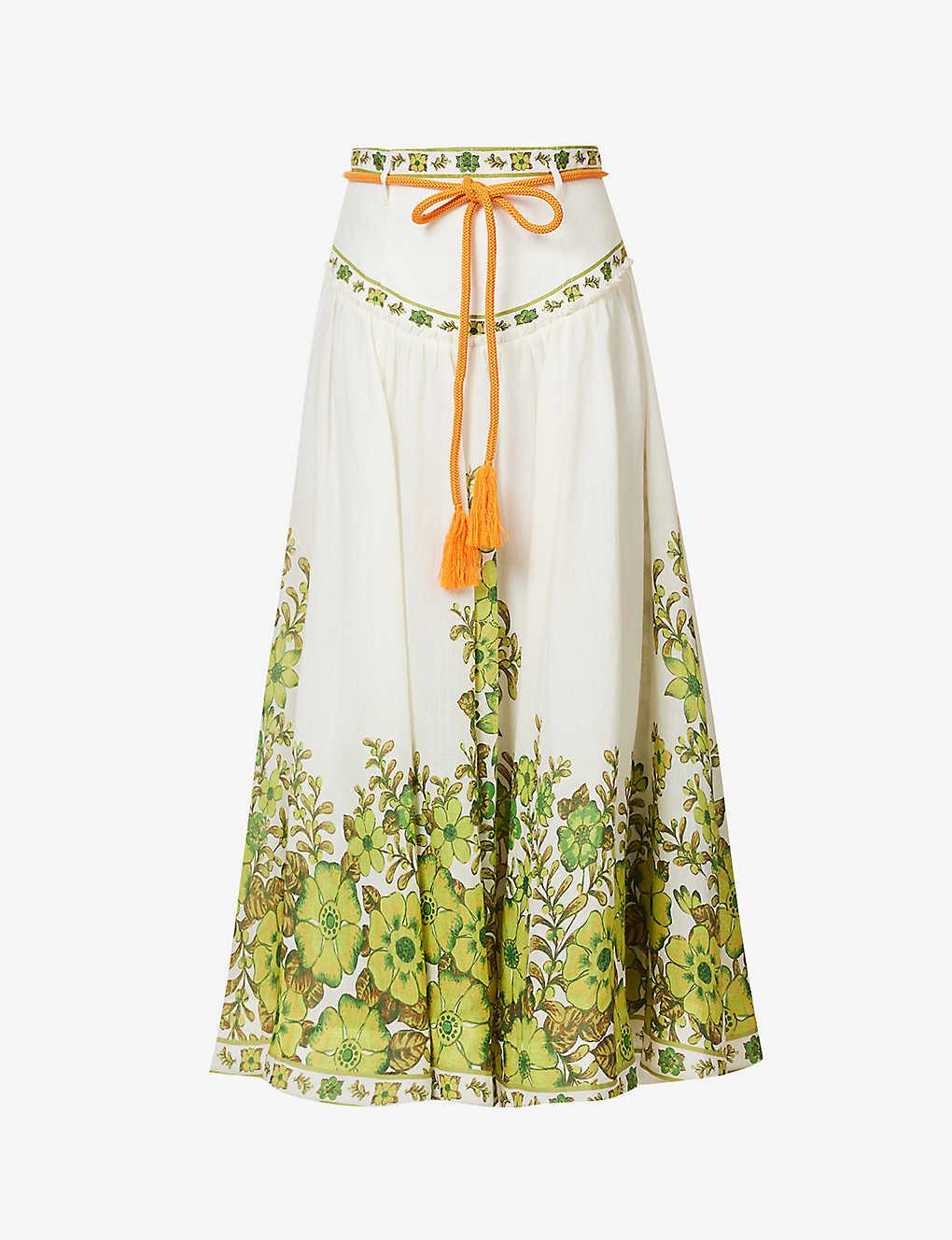 ALÉMAIS Wallis Floral-print Linen Maxi Skirt in White | Lyst UK