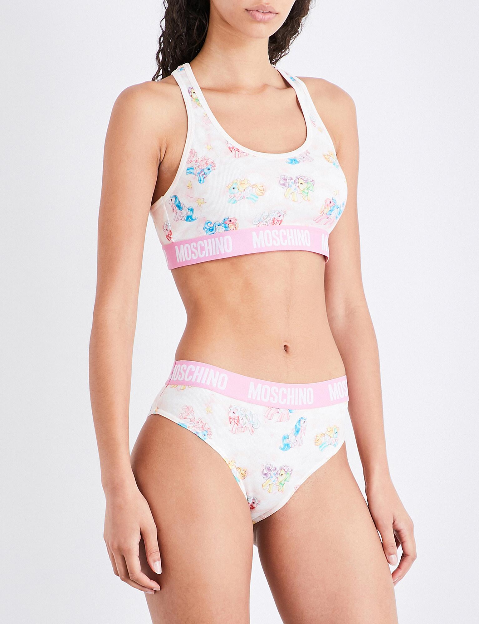 Moschino My Little Pony-print Stretch-cotton Cropped Top And Briefs in  White