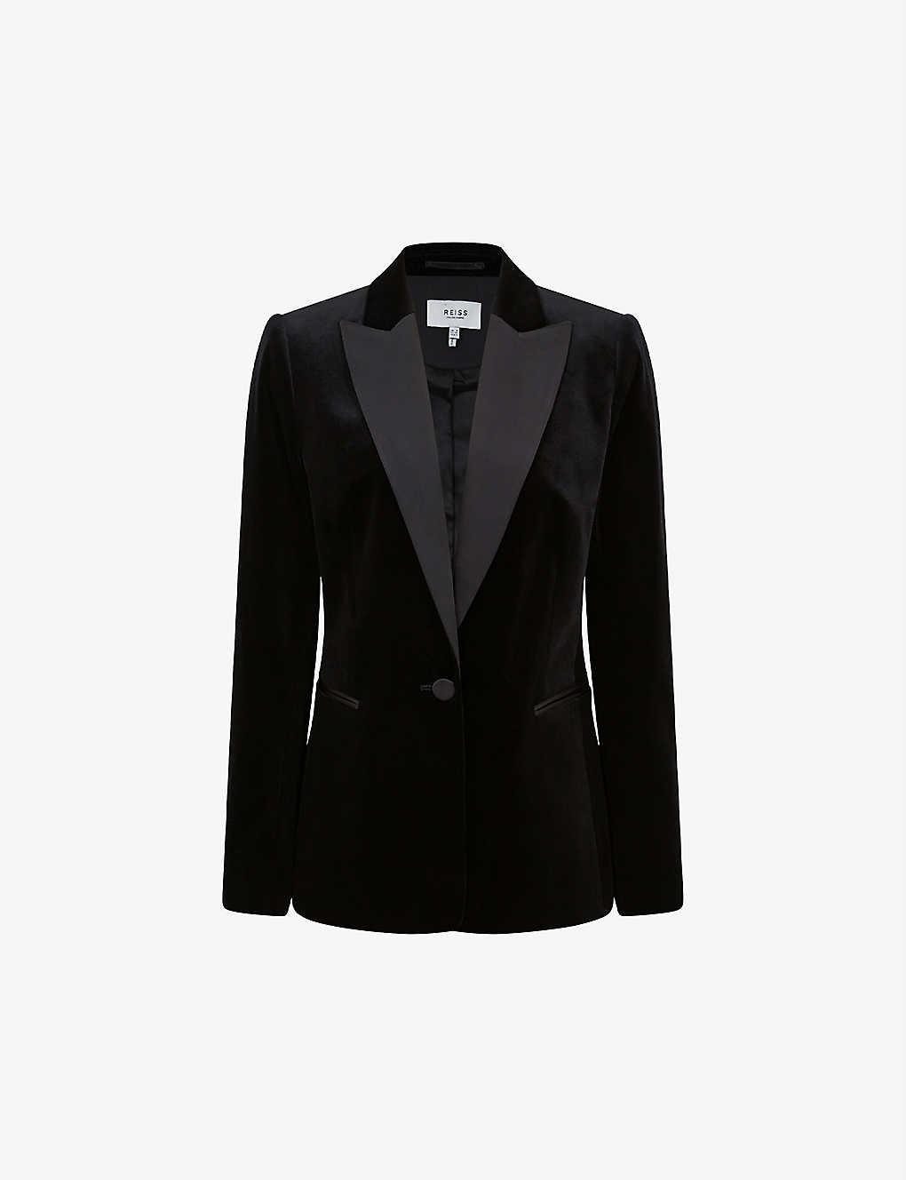 Reiss Opal Single-breasted Stretch-velvet Blazer in Black | Lyst