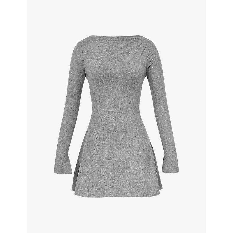 house of cb grey mini dress Angelique Long-Sleeved Stretch-Woven in Gray reaction