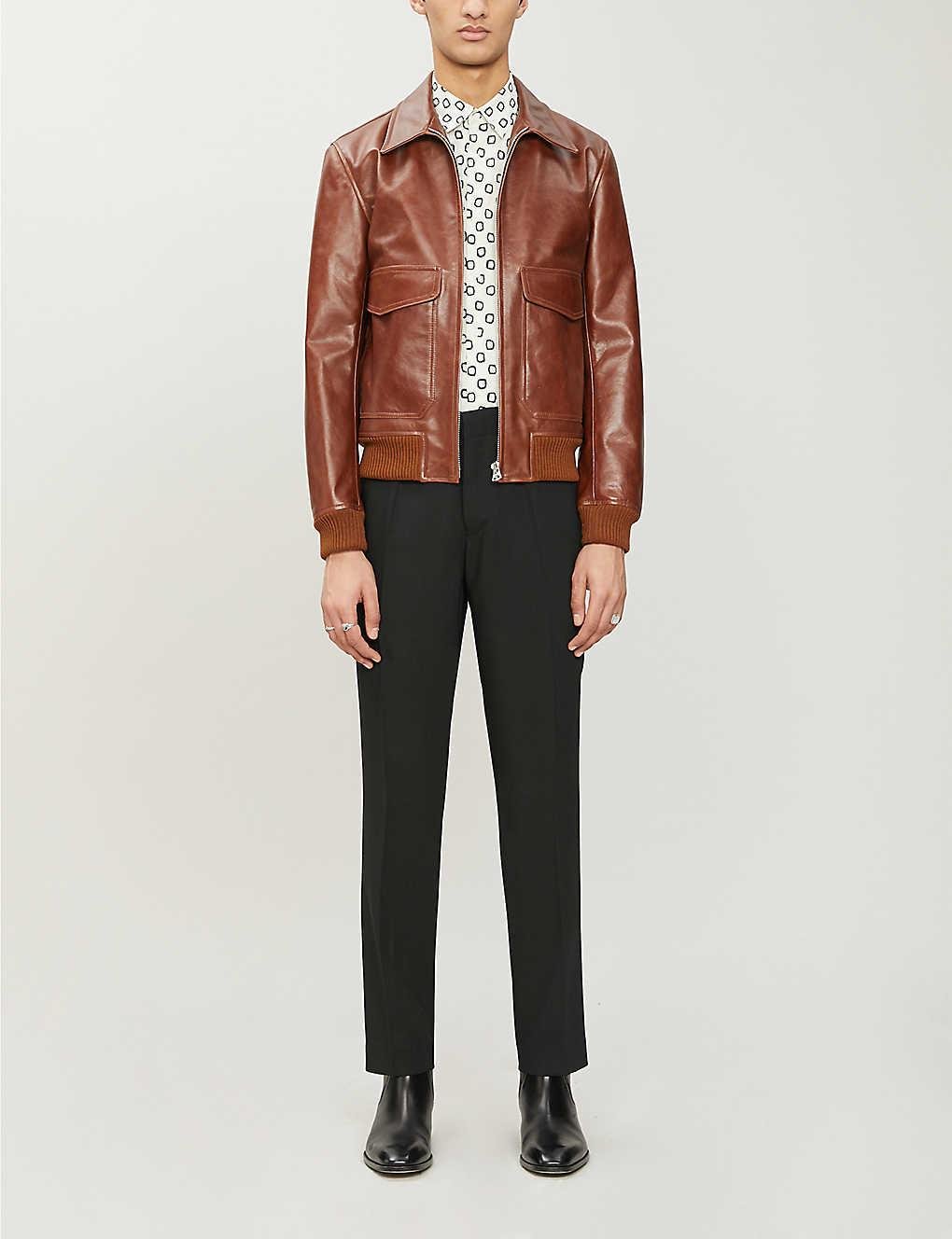 Sandro Aviator Leather Jacket in Brown for Men - Lyst