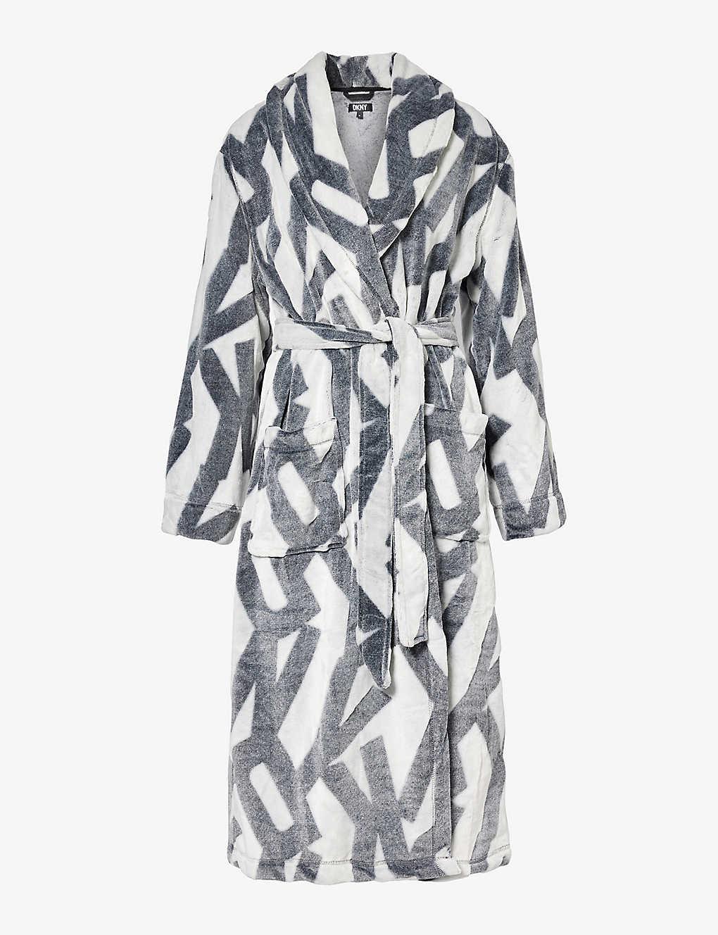 DKNY Branded Relaxed-fit Fleece Robe in White | Lyst UK