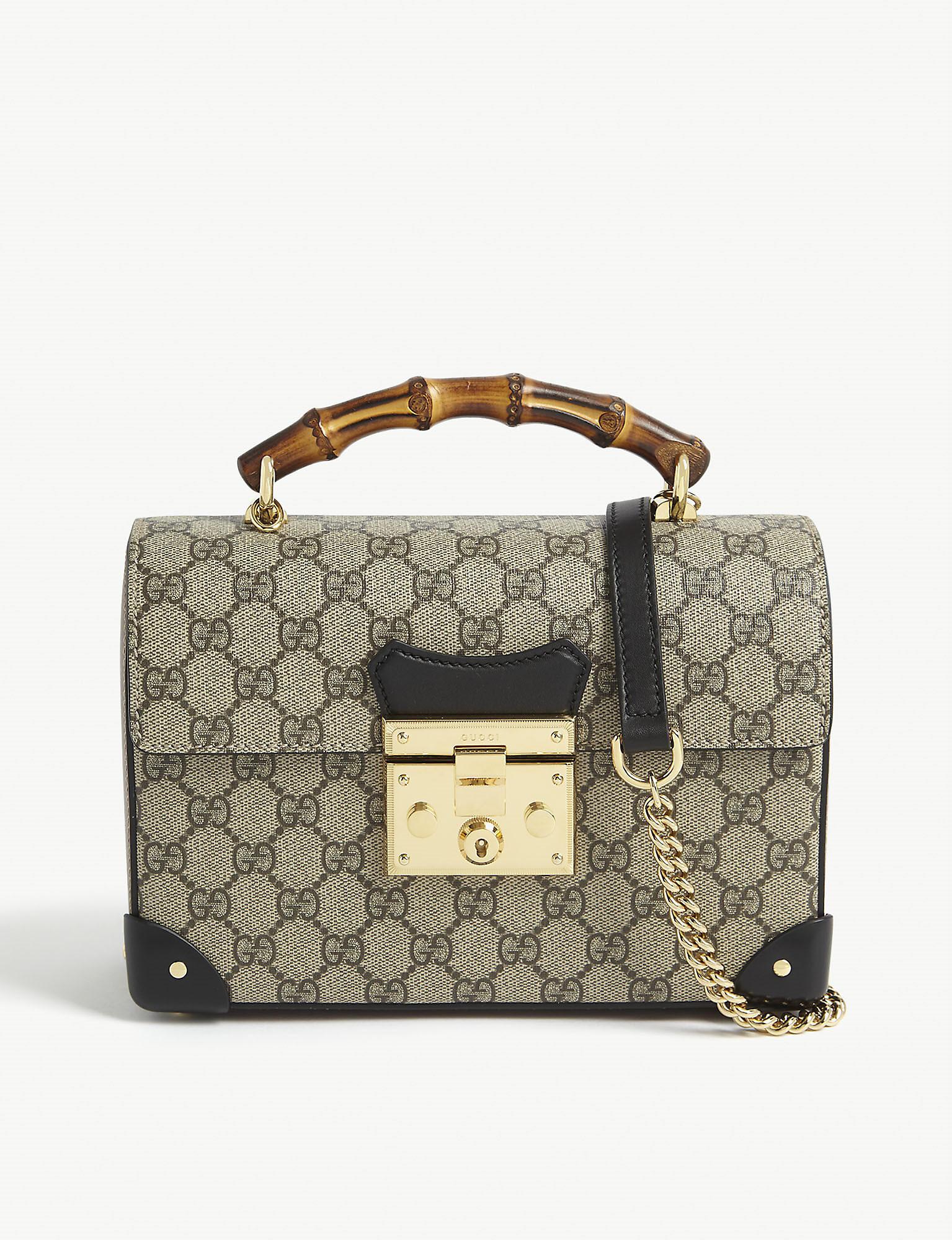 Gucci Canvas Padlock GG Small Bamboo Shoulder Bag in Beige Black