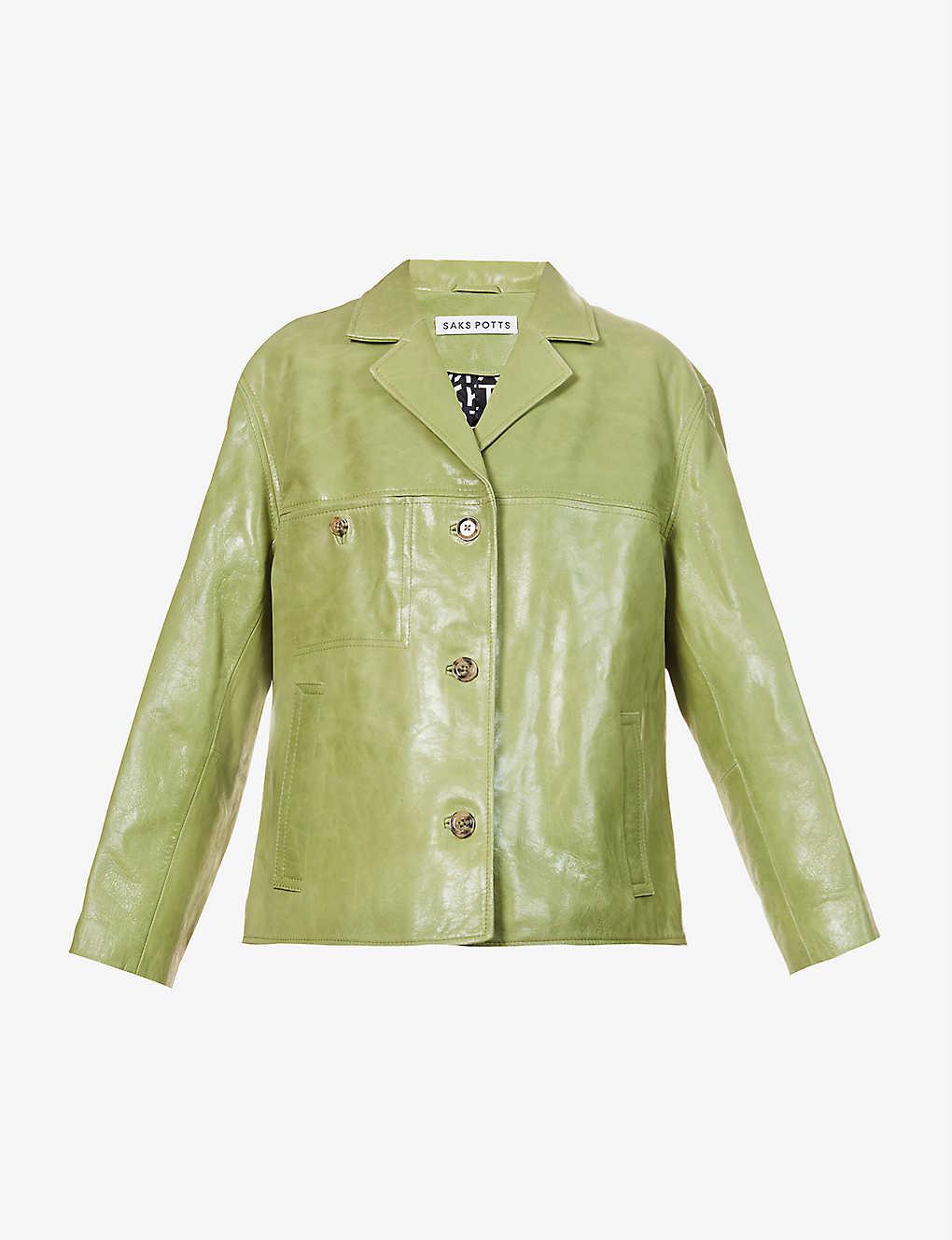Saks Potts Buttoned-up Leather Jacket in Green