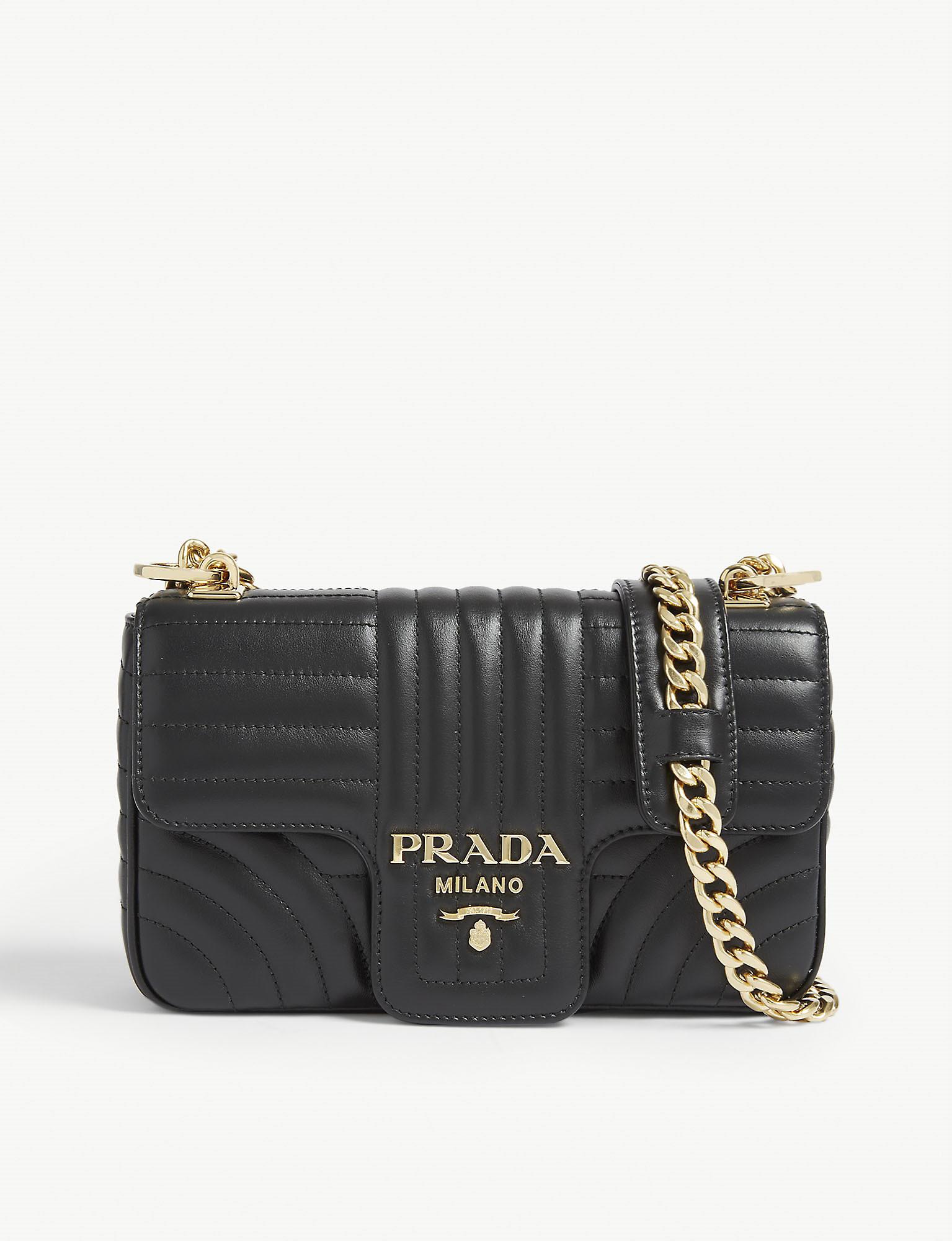 Prada Diagramme Small Quilted-leather Shoulder Bag in Black Gold (Black) |  Lyst