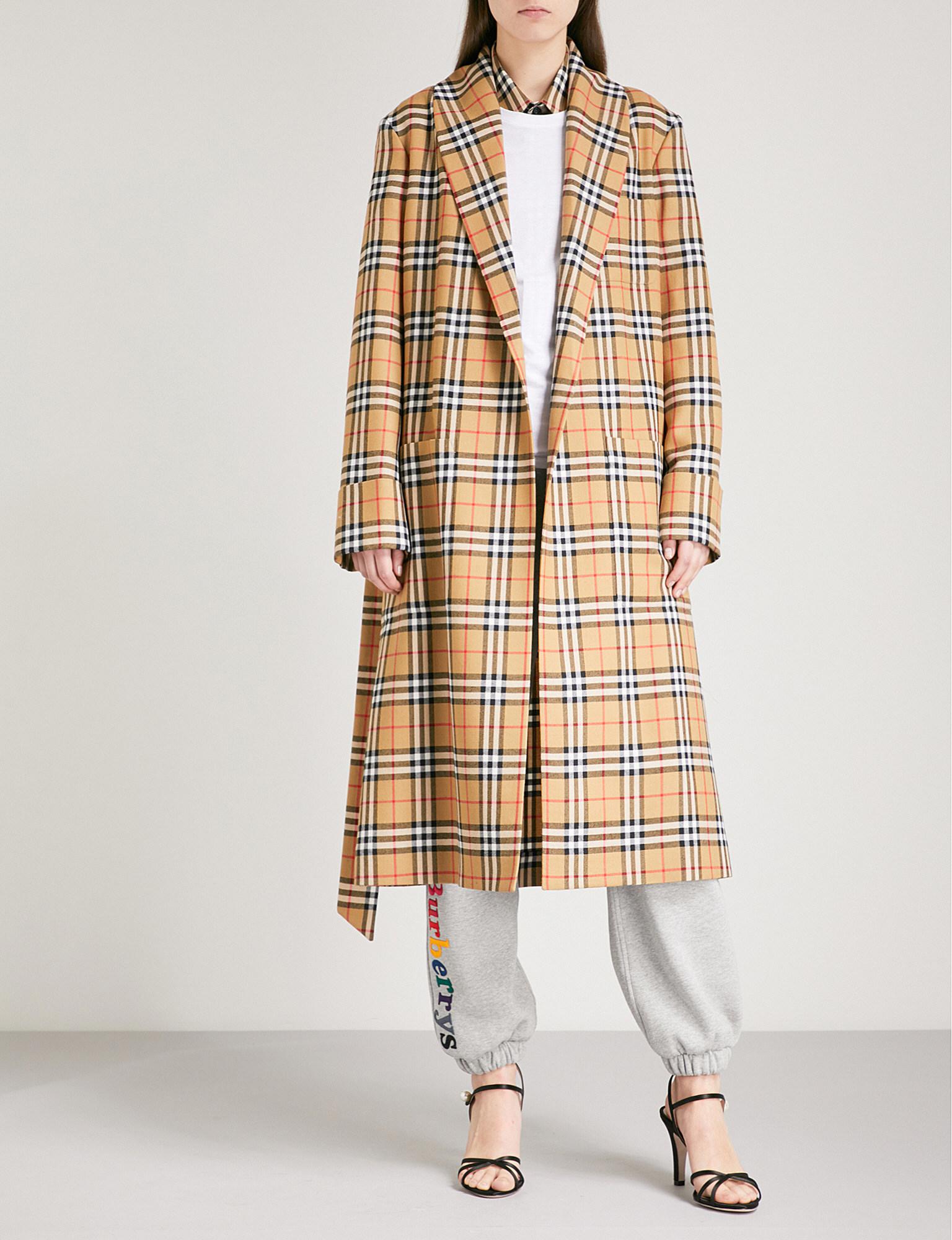 Burberry Checked Wool Trench Coat - Lyst