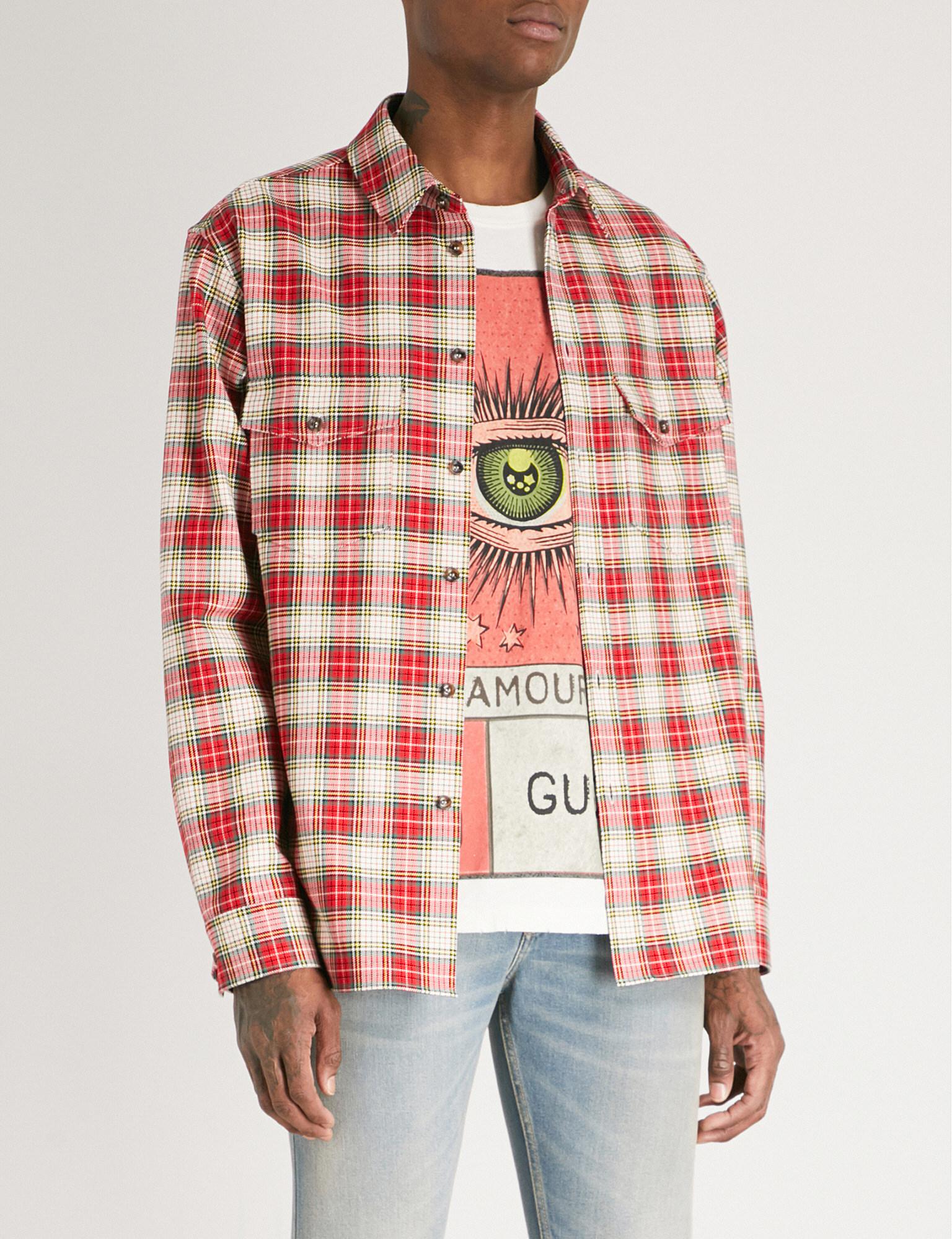 Gucci Embroidered Tartan Cotton-flannel Shirt for Men | Lyst