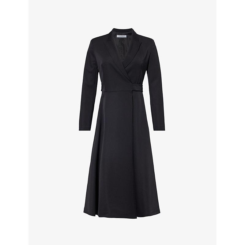 Max Mara Diorama Peak-lapel Wool-blend Midi Dress in Black | Lyst