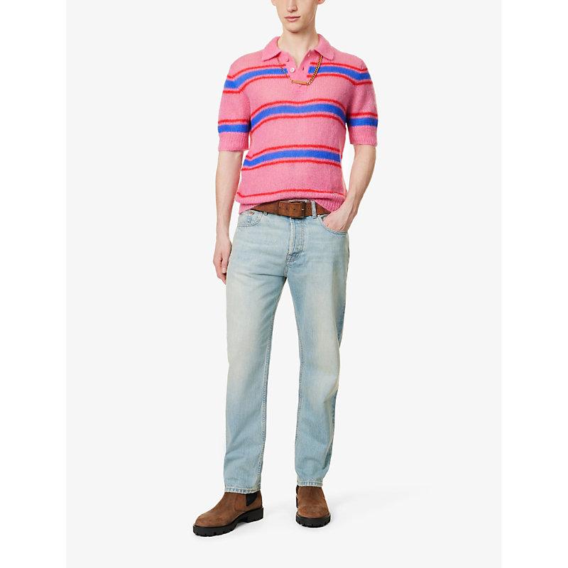 DSquared² Striped Mohair Wool-blend Knitted Polo Shirt in Pink for Men |  Lyst