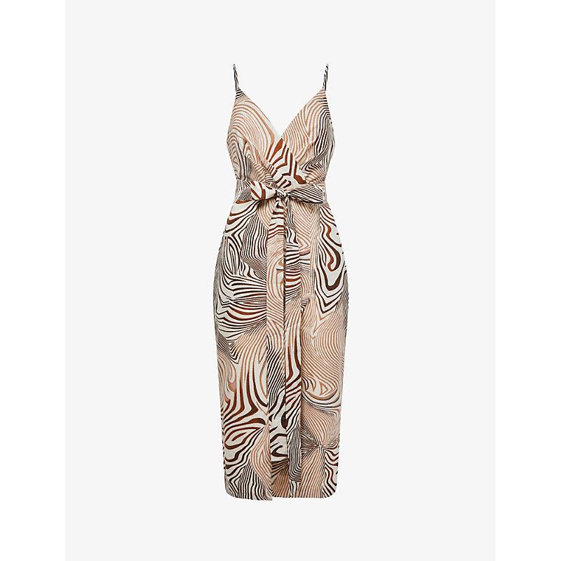 Reiss Rosie Animal-print Belted-waist Woven Midi Dress in Metallic | Lyst