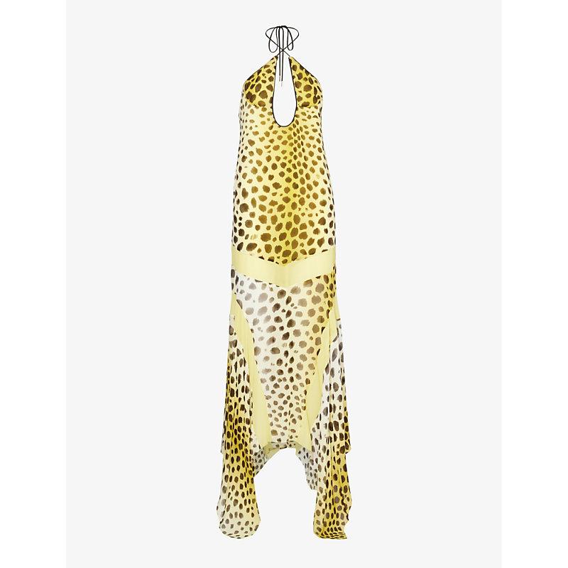 The Attico Saskia Cheetah-print Satin Midi Dress in Metallic | Lyst