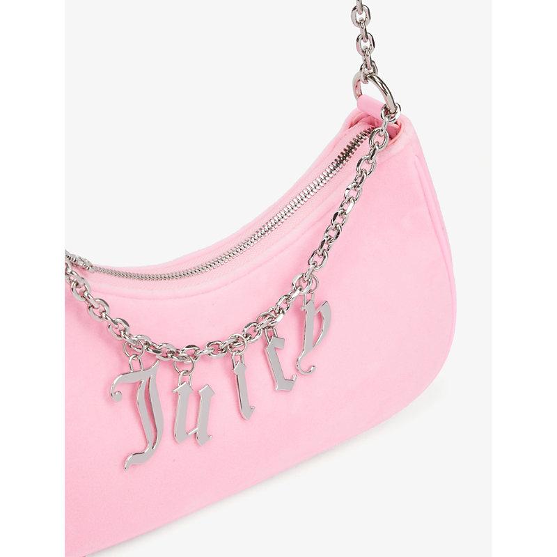 Juicy Couture Chain strap Logo embellished Velour Shoulder Bag in Pink Lyst