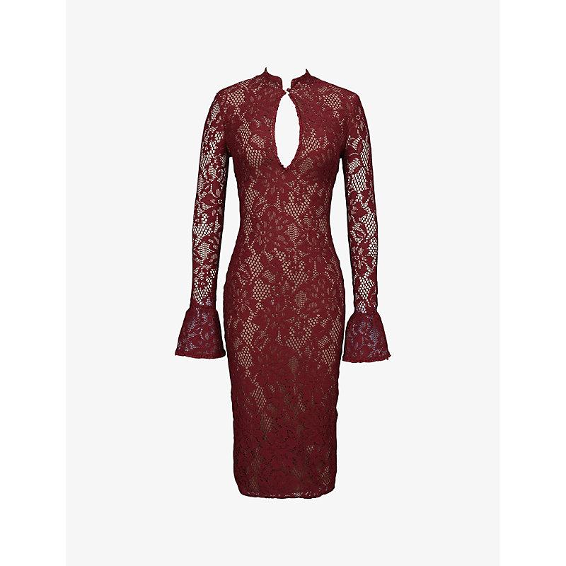 house of cb red long sleeve dress Clothing: Midi Dresses: 'Everly' Holly Red Mesh Maxi Dress with Bodysuit