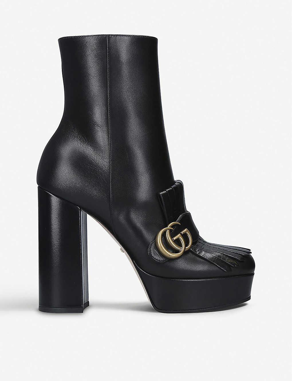 Gucci Fringe Leather Platform Boot in Black | Lyst