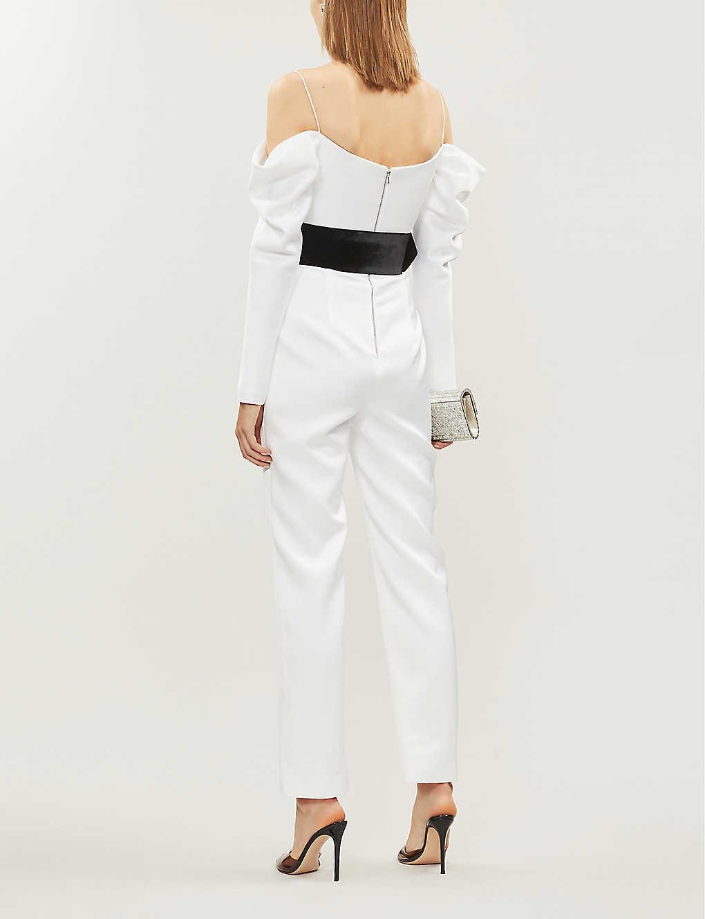 Rasario Off-the-shoulder Satin Jumpsuit in White - Lyst