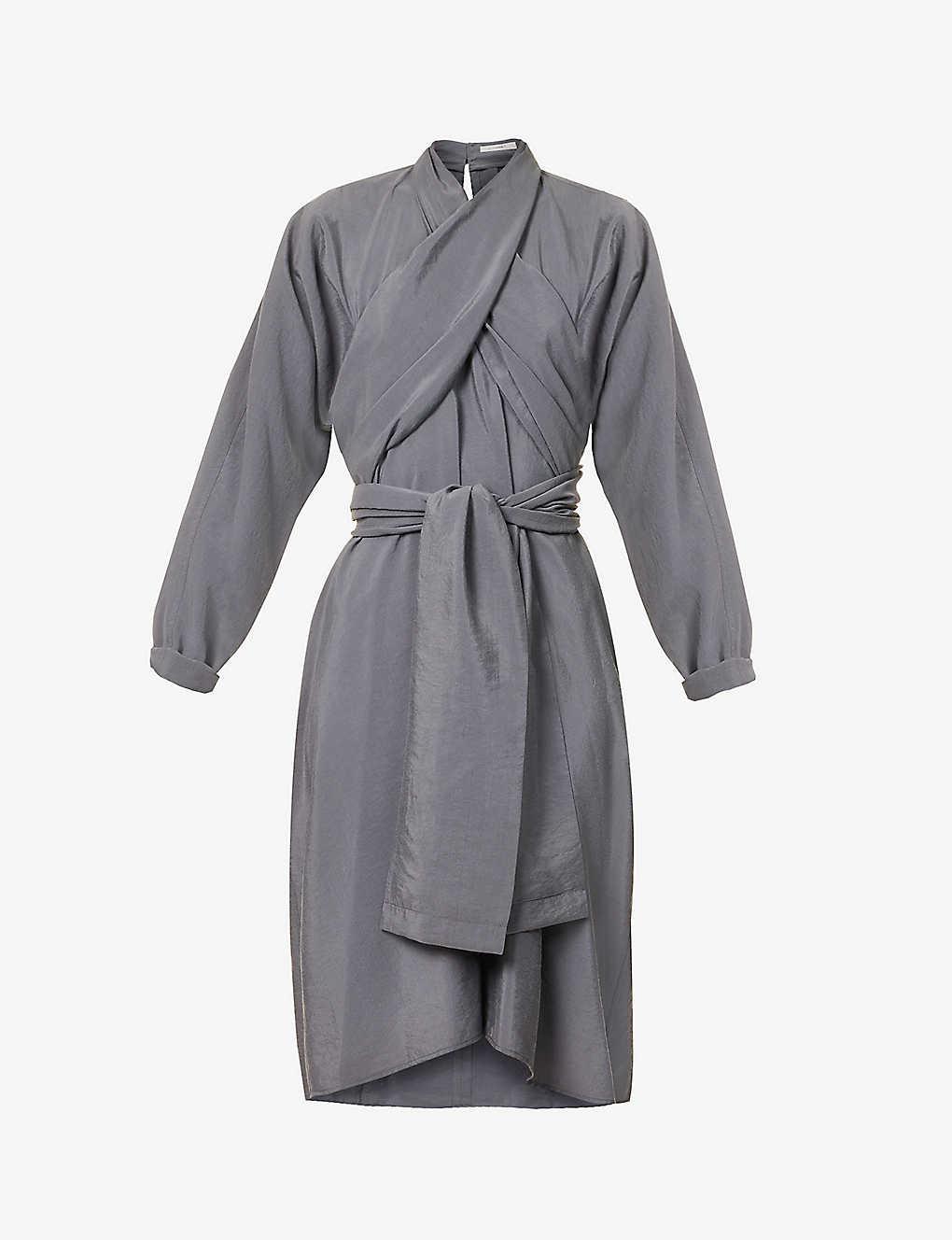 Lemaire Knotted High-neck Draped Silk-blend Midi Dress in Gray | Lyst