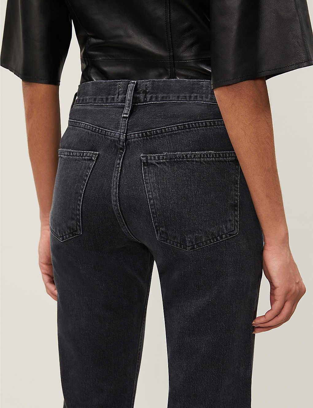 Agolde Denim Riley Straight Cropped Mid-rise Jeans in Black - Lyst