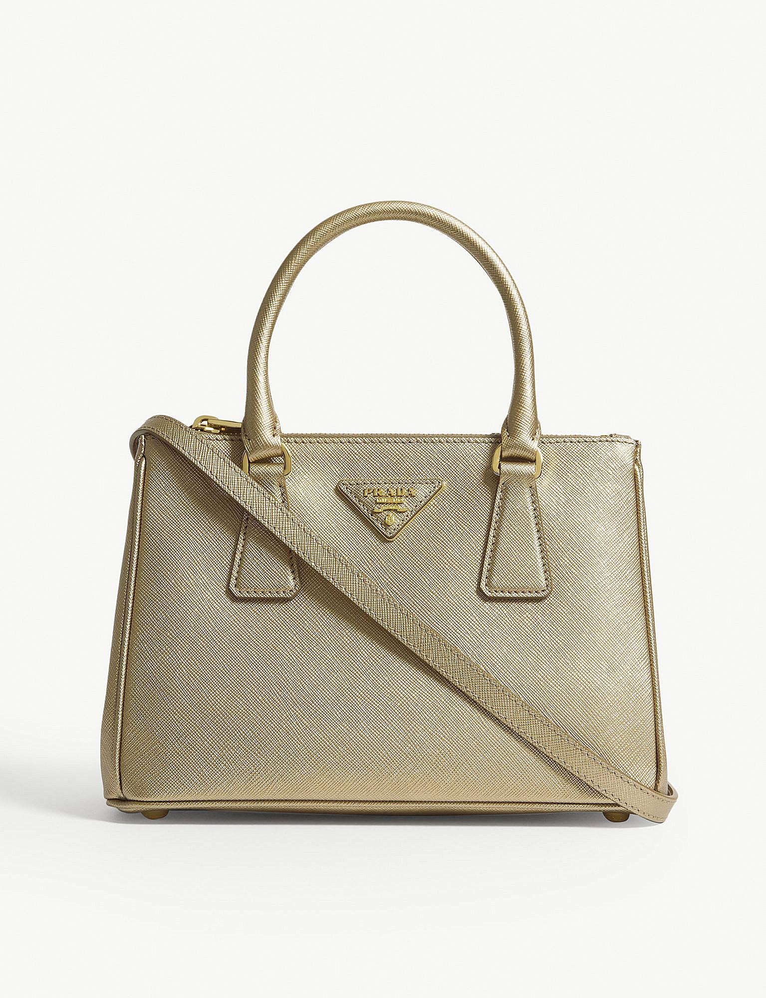Prada Gold Galleria Leather Tote Bag in Metallic | Lyst